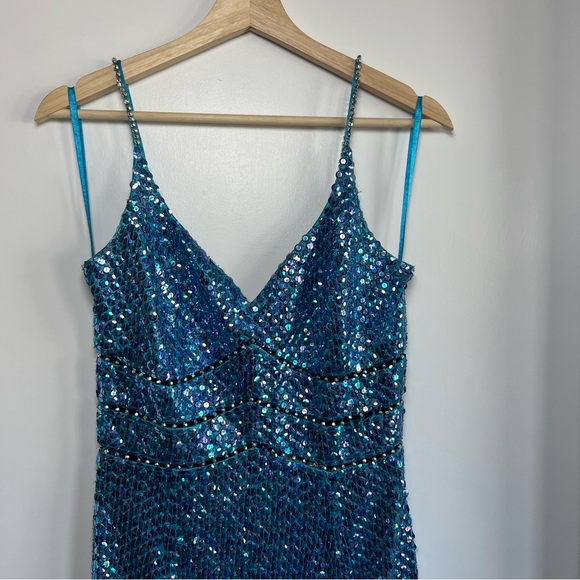 Vintage Niteline Della Roufogali Blue Purple Sequence Formal Prom Maxi Dress, 10 - Picture 2 of 12